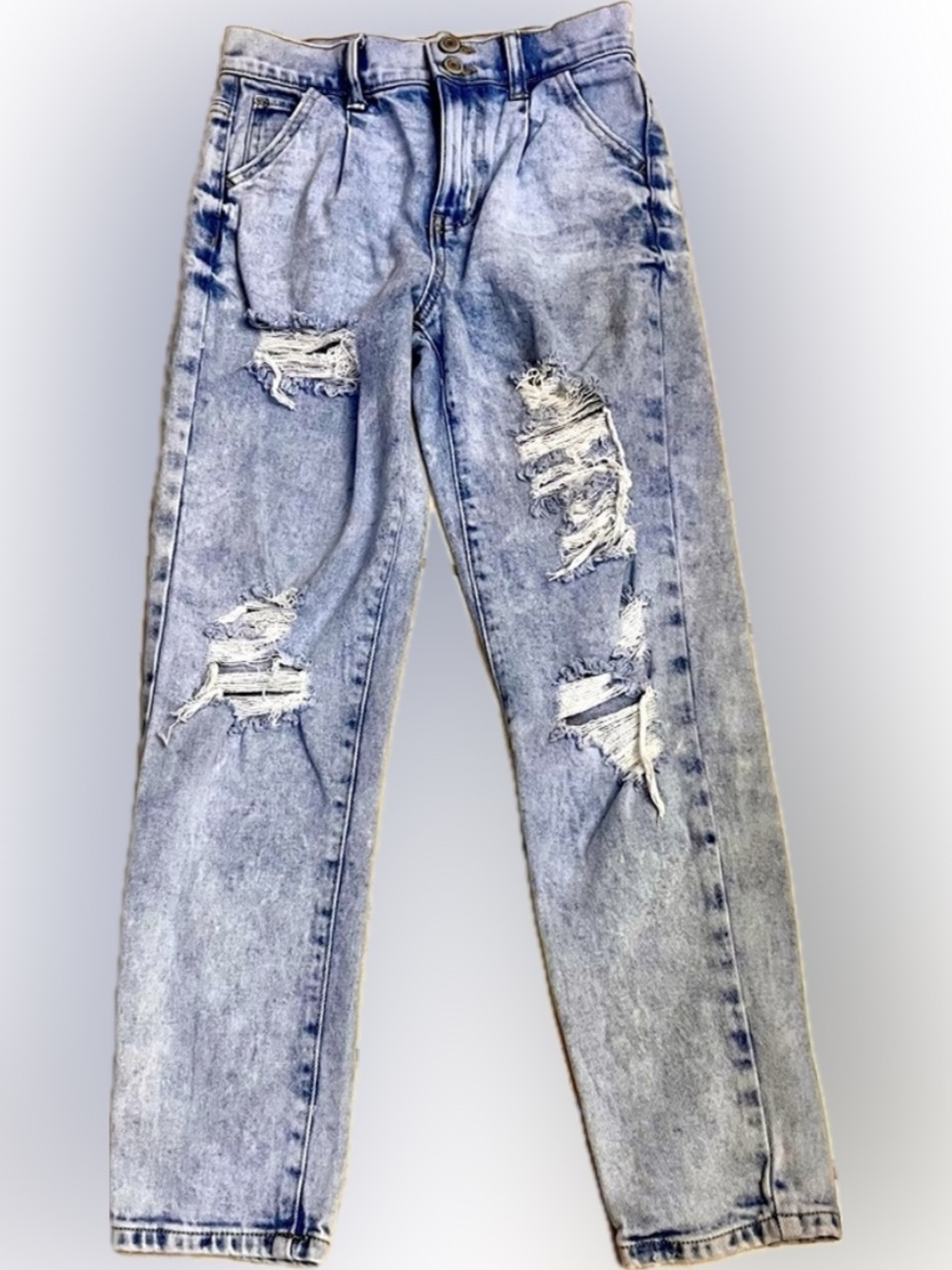 SO Kohls High Rise Distressed Mom Jeans Light Wash Ripped Grunge Denim Size 0/24